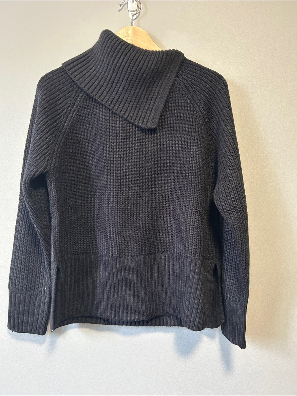 Zara Ribbed Knit Split Cowl Neck Wool Blend Sweater NWT